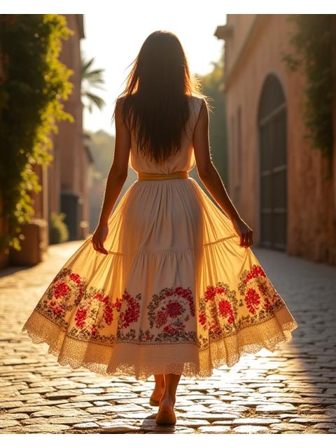 Falda larga bohemia con bordados a mano